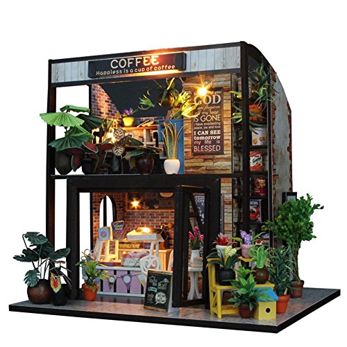 Diy Miniatura Casa De Muñecas Con Muebles, Dollhouse Kit, Tienda de cafe, Realista 3D Casa De Madera Artesanal, Casas De Muñecas Y Accesorios De Beatie, Con Luz