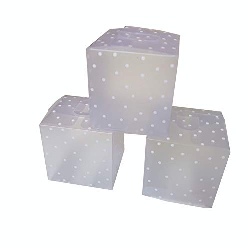 DIYARTS 50PCS Cubo Caja Dulces Cuadrada Translúcida PVC Punto Transparente para Chocolate Paquete Regalo Pequeño Cajas Favor Boda (5 * 5 * 5cm)