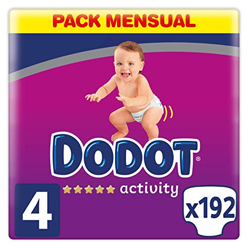 Dodot Activity - Pañales talla 4, 9-14 kg, pañales con ajuste más resistente, 192 unidades