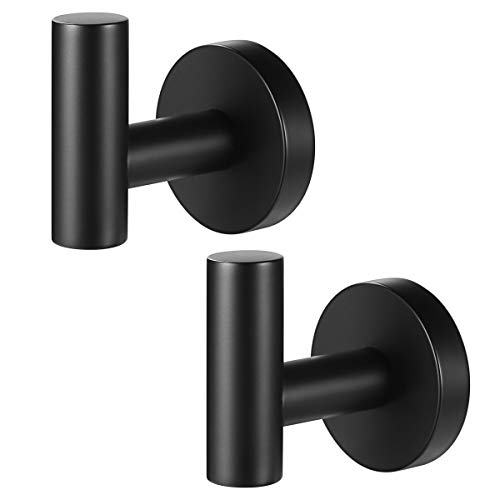 DOITOOL 2 Piezas Negro Toalleros de Gancho de Acero Inoxidable, Gancho de una Sola Toalla, Ganchos para Colgar en la Pared Perchero para Colgar la Ropa, Gancho para baño, Cocina (Negro)