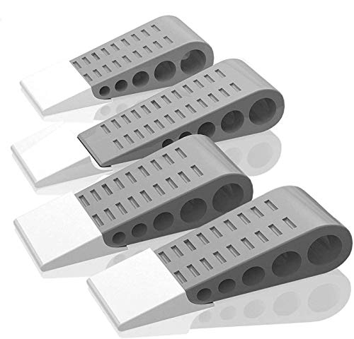 Dricar Topes para Puertas - 4 Pack Cuñas para Puertas de Goma No Tóxicos con 4 Soportes Gratis para Ser Utilizado en Hogares y Oficinas que Tienen Niños o Mascotas(Gris)