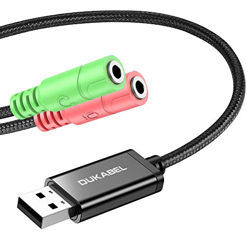 DuKabel Adaptador de tarjeta de sonido USB externo para computadora y PS4, cable convertidor de audio de 3,5 mm a 2 jack de 3,5 mm para auriculares, parlante y micrófono TRS de 3 polos - Negro DuKabel Adaptador de tarjeta de sonido USB externo para computadora y PS4, cable convertidor de audio de 3,5 mm a 2 jack de 3,5 mm para auriculares, parlante y micrófono TRS de 3 polos - Negro
