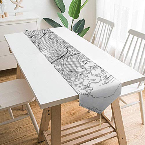 DUTRIX Camino de Mesa con borlas Mapa Blanco de San Francisco Caminos de Mesa de Comedor para Decoraciones de Boda de Fiesta de Cocina en casa, 90x13 Pulgadas