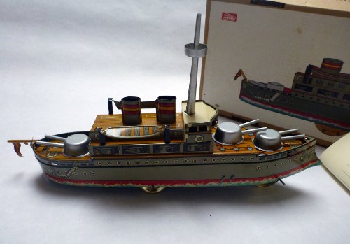 dynamic24 Paya Kreuzer, Battle Ship 1928, 34 cm, Original neuauflage, arroz Sue 1985, chapa de juguete para coleccionistas, Tin Plate Toy for Collectors
