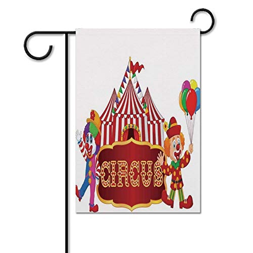 ECONG Circus Tent with Clown Jardín Bandera Logotipo Colorido Impresión a Doble Cara Decoración Patio Casa Casa Villa Granja Al Aire Libre Regalo Exterior