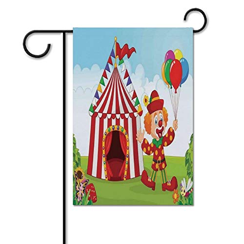 ECONG Circus Tent with Clown Jardín Bandera Logotipo Colorido Impresión a Doble Cara Decoración Patio Casa Casa Villa Granja Al Aire Libre Regalo Exterior