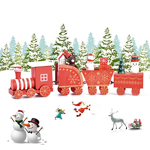 EKKONG 1 Pieza de Mini Tren Madera Adornos de Navidad,Adornos Navidad Tren Juguete,Navidad De Tren,para Tren de Madera decoración Juguete Feliz Navidad Regalos (Rojo)