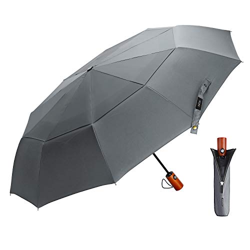 EKOOS Paraguas Plegable Paraguas Automático con Doble Cubiertapara, Teflón 210T y con 10 Varillas Reforzadas (Gris Elegante)