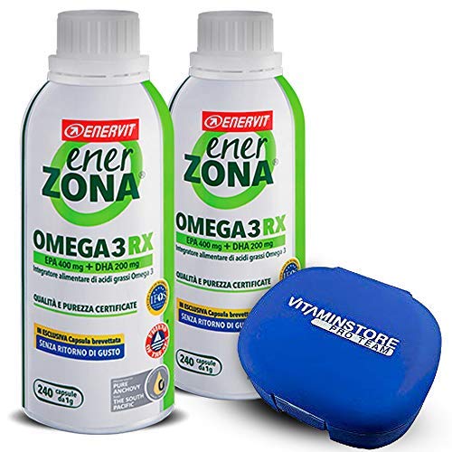 Enerzona Omega 3 RX 2 paquetes de 240 pastillas + pastillero ● Suplemento alimenticio a base de aceite de pescado para el control de los triglicéridos ● Rico en EPA y DHA
