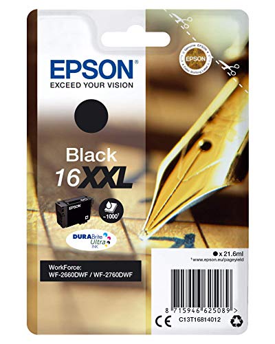 Epson 16XXL - Cartucho de tinta, paquete estándar, adecuado para WorkForce WF-2760DWF y WorkForce WF-2660DWF Negro, 1 Unidad