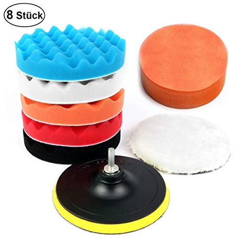 Esponja Pulir para Coche, 8Pcs 6 Inch Kit de esponja de pulido con adaptador de taladro y almohadillas de cera de lana, juego de almohadillas de pulir para coche, pulidor y depilación Esponja Pulir para Coche, 8Pcs 6 Inch Kit de esponja de pulido con adaptador de taladro y almohadillas de cera de lana, juego de almohadillas de pulir para coche, pulidor y depilación