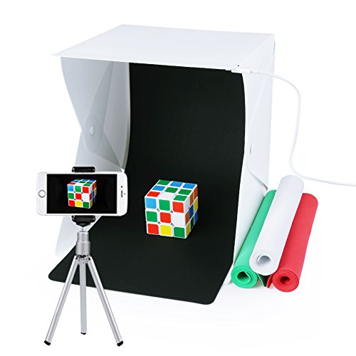 Estudio de fotografía, Caja de fotografía portátil con luz LED 24x22x24cm Mini Estudio de iluminación incl. 4 fondo