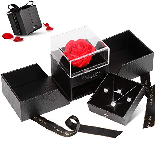 Eyscoco Caja de regalo, caja de regalo con rosas eternas para cumpleaños, Navidad, aniversario, día de San Valentín, propuesta de matrimonio, boda (con cinta)