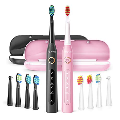 Fairywill 2 Cepillo de Dientes Eléctrico Sónico, con 4 Horas de Carga para Durar 30 Días de uso, Cepillo Dientes Eléctrico con 10 Cabezales Dupont de 5 Modos & 2 Estuches para Viajes y Unidad FW-507 Fairywill 2 Cepillo de Dientes Eléctrico Sónico, con 4 Horas de Carga para Durar 30 Días de uso, Cepillo Dientes Eléctrico con 10 Cabezales Dupont de 5 Modos & 2 Estuches para Viajes y Unidad FW-507