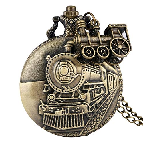 FANLLOOD Reloj de Bolsillo Vintage Bronce Cuarzo Reloj de Bolsillo Tren Locomotora Motor Collar Colgante Cadena Mejores Regalos para Hombres Mujeres con Tren Accesorio, 2