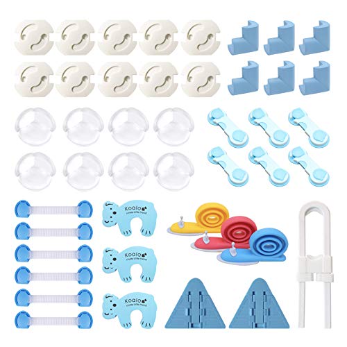 FemKey 45pcs Kits de Seguridad para Bebés, Cubiertas de Seguridad para Enchufes, Esquinas Anticolisión para Bebés, Cerraduras de Seguridad para Cajones, Cerraduras de Seguridad para Puertas etc.