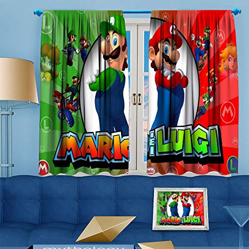 Ficldxc Mario Art Py - Cortinas para dormitorio (160 cm de largo, ahorro energético (Mario VS Luigi) 163 cm de ancho x 63 cm de largo