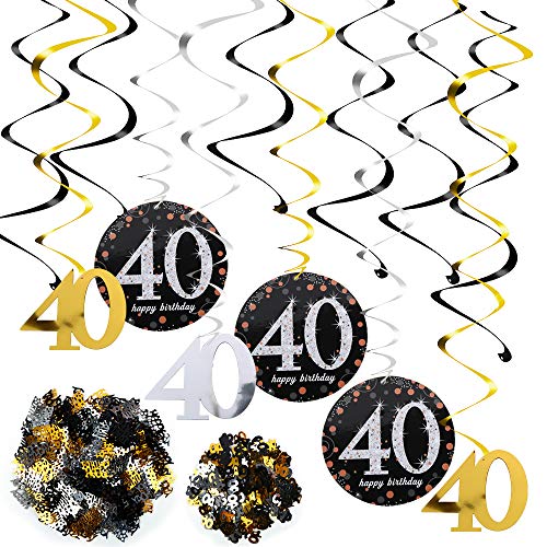 FLOFIA Kit Decoración 40 Años Cumpleaños 40 Decoración Colgante Remolinos de Techo Adornos Espirales + Número 40 + Mesa Confeti para Mujer Hombre Accesorios Cumpleaños 40 Años Fiesta FLOFIA Kit Decoración 40 Años Cumpleaños 40 Decoración Colgante Remolinos de Techo Adornos Espirales + Número 40 + Mesa Confeti para Mujer Hombre Accesorios Cumpleaños 40 Años Fiesta