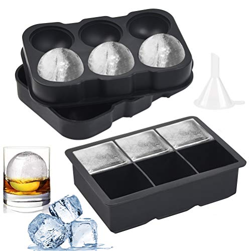 FOCCTS Juego de 3pcs Molde de Silicona Ice Ball Mould Sphere Libre de BPA Cubitos de Hielo para Whisky, Cócteles, Zumo, Chocolate, Dulces, etc