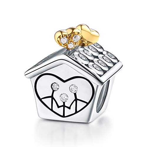 FOREVER QUEEN Abalorios Charms de Somos Familia, Casa del Corazón del Amor de Mama Papa Bebe, Cuentas Plata de ley 925 para Pulsera Europea FQ0049