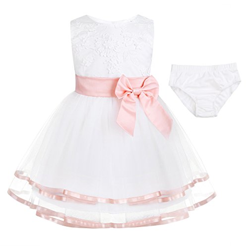 Freebily Vestido Blanco Bordado de Princesa Boda Fiesta Vestido Bautizo para Bebé Niña Recién Nacido (0-24 Meses) Rosa de Perla 3-6 Meses