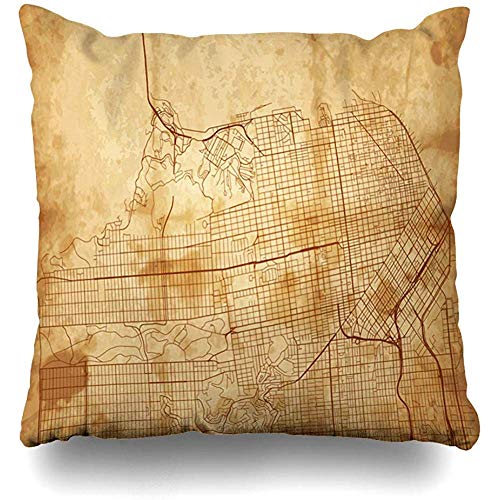 Funda De Almohada Cama,Funda De Almohada Cuadrada,Sofá Decorativo,Throw Pillowcase,45X45CM San Grey Viejo Todas Las Calles Francisco Travel Map Vintage America Atlas Black California Design Park