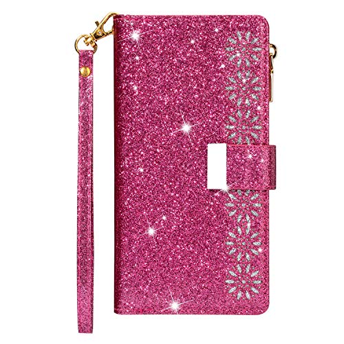 Funda para Samsung A20e, con cremallera, de piel sintética, con 9 ranuras para tarjetas, función atril, color rosa Funda para Samsung A20e, con cremallera, de piel sintética, con 9 ranuras para tarjetas, función atril, color rosa