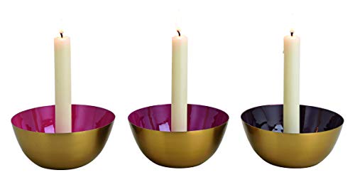 G. WURM Portavelas de metal – Juego de 3 – Portavelas para velas de varilla Ø 2 cm – burdeos, rosa, rosa oscuro – 14 x 14 x 6 cm (largo x ancho x alto)