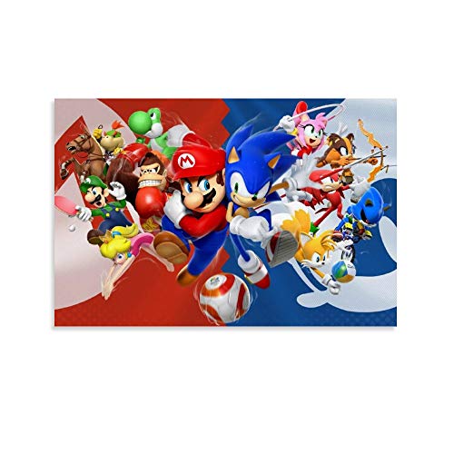 Ghychk Cuadro sobre lienzo impreso de Estados Unidos Super Mario Bros Mario VS Sonic Lienzo decorativo para pared moderno para decoración del hogar, 45 x 30 cm