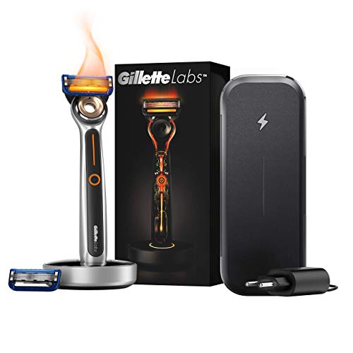Gillette Labs Heated Razor Máquina de Afeitar + Base de Carga + Enchufe Inteligente - Kit de Viaje, Regalos Originales para Hombre
