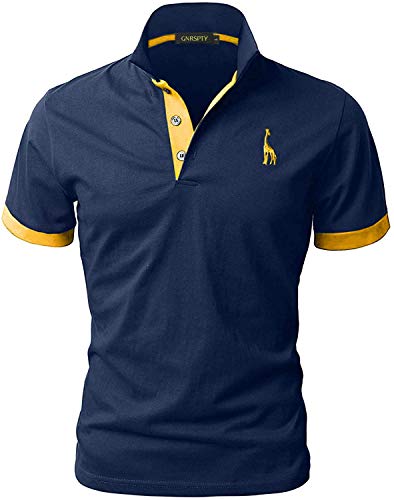 GNRSPTY Hombre Polo de Manga Corta Bordado de Ciervo Deporte Golf Camisa Poloshirt Negocios Camiseta de Tennis Verano T-Shirt,Azul Marino,XXL