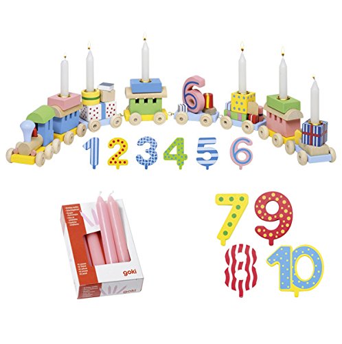 Goki Tren de cumpleaños con numeros 1-10 y juego de 10 velas en rosa - Die LuLuGos