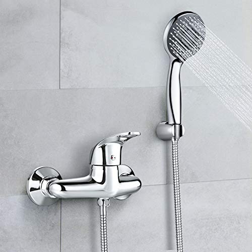 Grifo de Ducha Dalmo, Grifo Ducha Cubre con Alcachofa de Ducha de 3 Modos con Manguera Flexible de 1,5 m y Soporte de Ducha Fijo, grifo de ducha de pared Cromado Mezclador de ducha de Latón Grifo de Ducha Dalmo, Grifo Ducha Cubre con Alcachofa de Ducha de 3 Modos con Manguera Flexible de 1,5 m y Soporte de Ducha Fijo, grifo de ducha de pared Cromado Mezclador de ducha de Latón