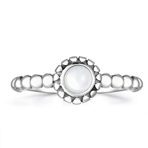 Guzhile Anillos de plata de ley 925 para mujer, redondos, piedras de luna, piedras preciosas naturales, vintage, bohemio, ajustable, anillo abierto