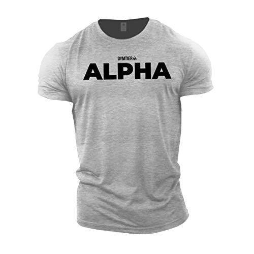 GYMTIER Alpha - Camiseta de culturismo | Ropa de entrenamiento para hombre Gris gris (Sport Grey) S