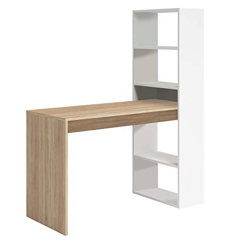 Habitdesign Mesa de Ordenador PC o Escritorio con Estanteria Reversible, Blanco Artik y Roble Canadian, Modelo Duplo, Medidas: 120 cm (Ancho) x 53 cm (Fondo) x 144 cm (Alto) Habitdesign Mesa de Ordenador PC o Escritorio con Estanteria Reversible, Blanco Artik y Roble Canadian, Modelo Duplo, Medidas: 120 cm (Ancho) x 53 cm (Fondo) x 144 cm (Alto)