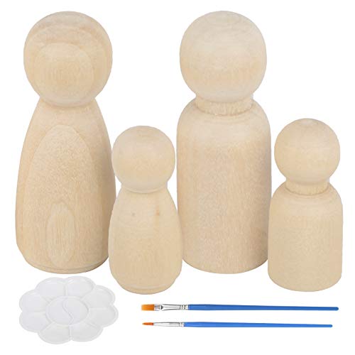 HAKOTOM 50pcs Muñecos Inacabado, Muñeca sin Terminar Decorativa, Muñecas de Madera Inacabado, Muñecos Madera Clavija, Peg Dolls para Pintar Manual Bricolaje, Tamaños 5.5, 4.3, 3.5cm Bolígrafo Paleta