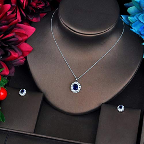 HappyL Lujo Azul Óvalado Forma AAA Cúbico Zircon Colgante Joyas Conjuntos Collar Conjuntos Earings Conjunto De Niña Regalo Juego Completo Juego De Joyería (Color : Platinum Plated)