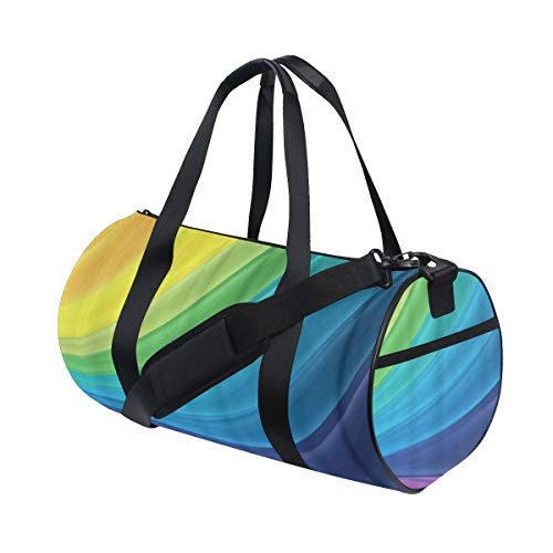 HARXISE Azul Hermoso Color Completo Abstracto Colorido Creativo Curva Digital，Bolsa de equipaje de viaje Deporte Lienzo ligero Equipaje de fitness Bolso de tambor Desmontable