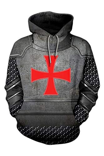 helymore Unisexo Sudadera con Capucha Medieval Caballero Halloween Sudadera Templar De Impresion 3D Pullover de Cruz Maltesa, XXL