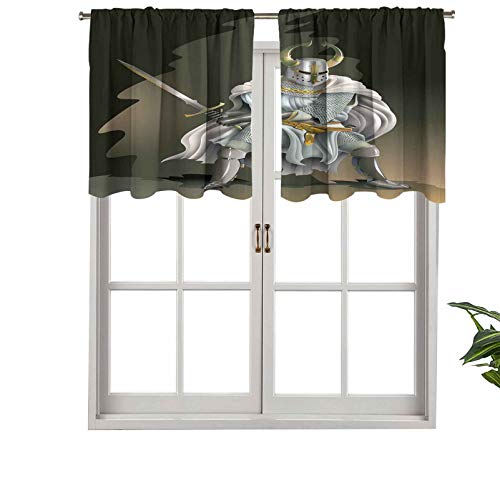 Hiiiman Cenefas de cortina opacas, paneles de cortina cortos, ilustración del Imperio del Caballero del Reino, juego de 2, 42 x 24 pulgadas para cocina y baño