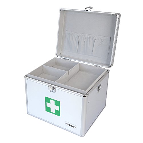 HMF 14702-09 Botiquín de Primeros Auxilios, Depósito de Medicamentos, asa de Transporte, Aluminio, 30 x 25 x 25 cm