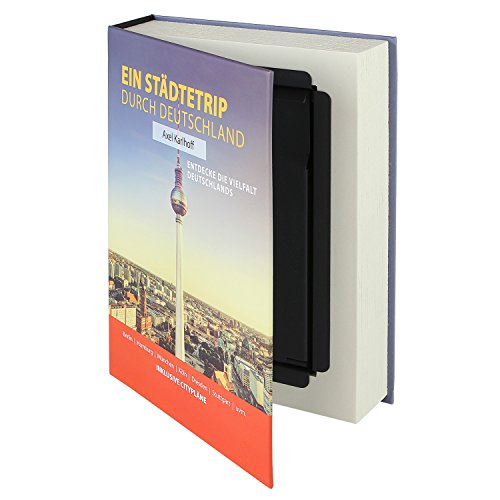 HMF 80915 caja fuerte en forma de libro, caja de caudales camuflada, páginas de papel auténticas,"Ein Städtetrip durch Deutschland", 23 × 15 × 4 cm, rotulación en alemán