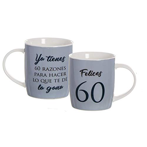 Hogar y Mas Taza de Porcelana de cumpleaños de 60 años con Frase, Color azúl y Blanco. Diseño Original y Moderno. Regalo Original 8.3 x 8.3 x 10cm 350ml. (Azúl)