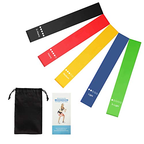 HONGXIN-SHOP Bandas de Resistencia Elásticas Látex Natural Fitness Bandas con 5 Niveles de Fuerza para Entrenamiento de Fuerza Yoga Pilates Crossfit Fisioterapia Incluye Bolsa de Transporte Set de 5