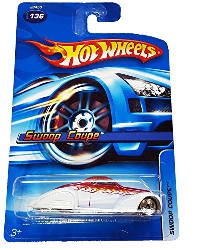 Hot Wheels Mattel 2006 1:64 Scale White & Red Swoop Coupe Die Cast Car #136 by