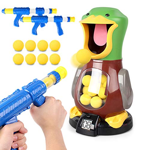 Huemny Juguetes creativos de tiro de animales con bomba de aire pistola de fiesta juguetes con registro de puntuación LCD 24 bolas de espuma suave para niños y niñas