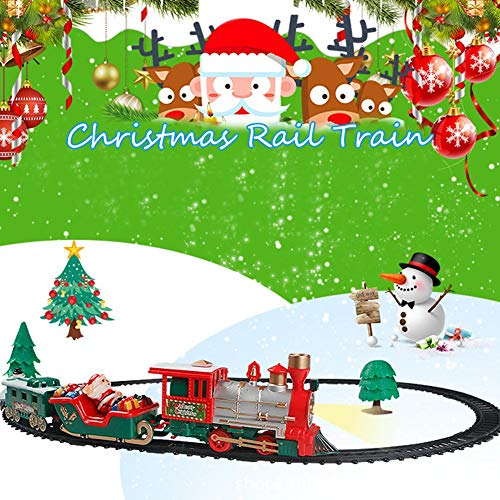 HUVE Electric Light Music Christmas Train Classic Christmas Train Set con Luces Y Sonidos Niños Small Train Track Toy Juego De Trenes Modelo con Batería