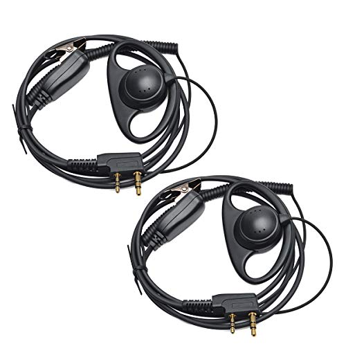 HYS – Auriculares en forma de D de 2 polos, con micrófono PTT para Baofeng BF-888S UV-5R Kenwood dispositivo de radio (2 unidades)