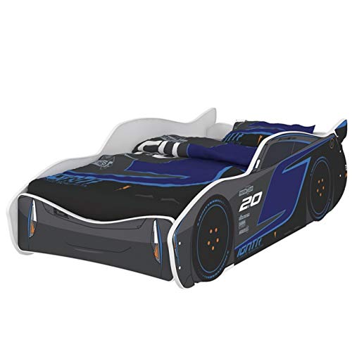 iGLOBAL Jackson Storm Cars 3 Zig Zag Lightning McQueen Cama infantil diseño coche de carreras con somier y colchón Muebles Para Niños 160 x 80 cm